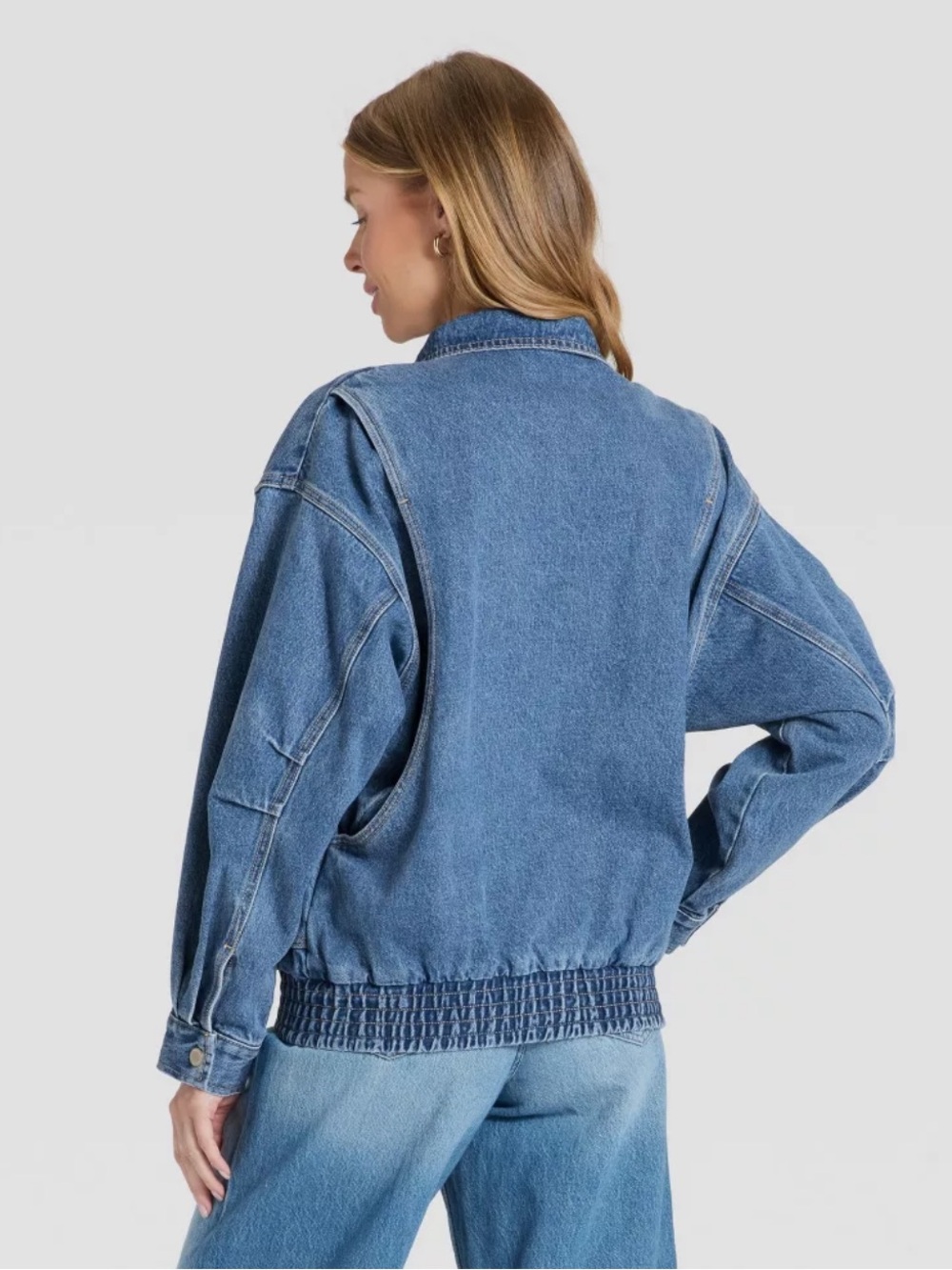 Oversized Denim Bomber Jacket - Picture 2 of 4